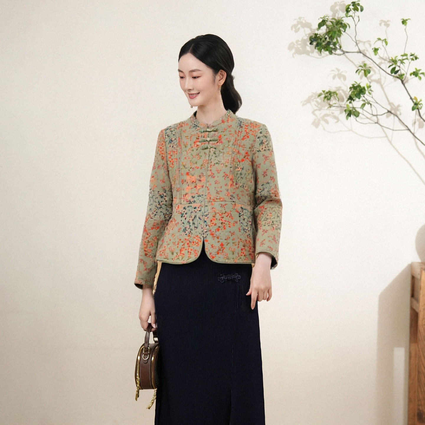 布符「绿夹丝棉小立领琵琶扣上衣」2025年秋冬新品中式修身女装,女装/女士精品,上衣,淘宝优惠券,粉丝福利购,淘宝优惠卷