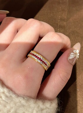 红宝石排钻戒指重工高级感时尚轻奢红刚玉小红书爆款女戒