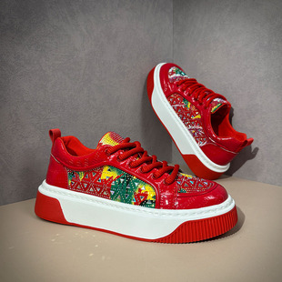 印花布鞋 网红炸街男鞋 舞台时尚 面外增高发型师鞋 KTV小伙满钻板鞋