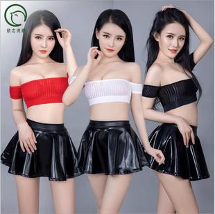 欲之诱惑透视高弹紧身抹胸上衣皮尤太阳小皮裙套装性感内衣女百搭