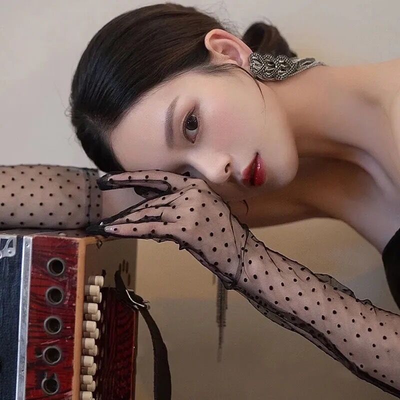 55-60CM网纱波点点手套女复古加长防晒蕾丝婚礼新娘礼服配饰手套