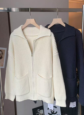ZZM STUDIOS 蘑~糯糯同款毛衣外套秋冬加厚宽松拉链针织开衫上衣