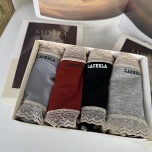 LA PERLA蕾丝边莫代尔中腰女三角内裤蜂窝抗菌底档透气舒适无痕