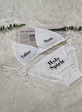 比基尼香奢Praying女士独家白色套装HolyTrinity海边可爱挂脖泳衣