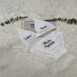 比基尼香奢Praying女士独家白色套装HolyTrinity海边可爱挂脖泳衣