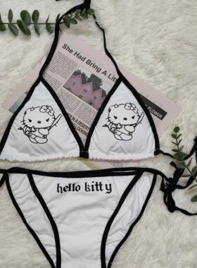 多巴胺现货hellokitty泳衣女分体纯欲风性感辣妹比基尼小胸聚拢女