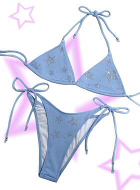 甜辣辣club原创自制星星闪钻可爱少女吊带海滩度假三角杯比基尼女