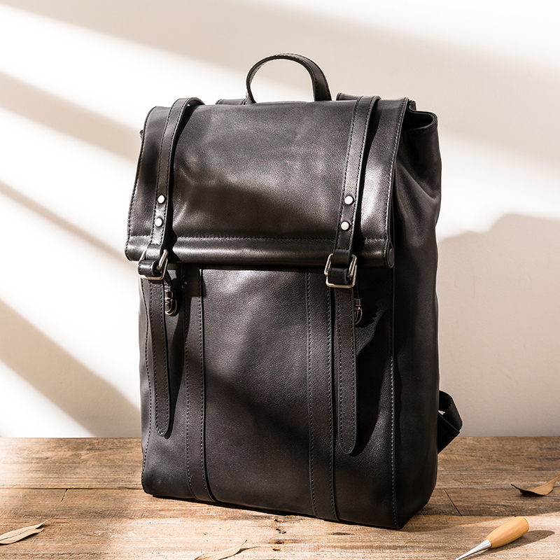 新款真皮百搭双肩包男士商务通勤牛皮大容量背包潮流青年电脑书包