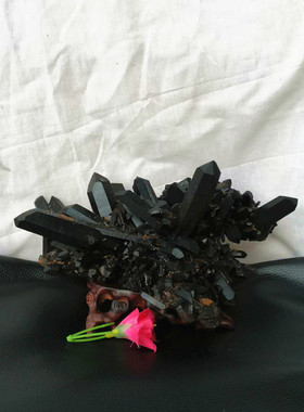 中国水晶矿石,天然水晶黑水晶簇摆件130*190*120mm净重1kg