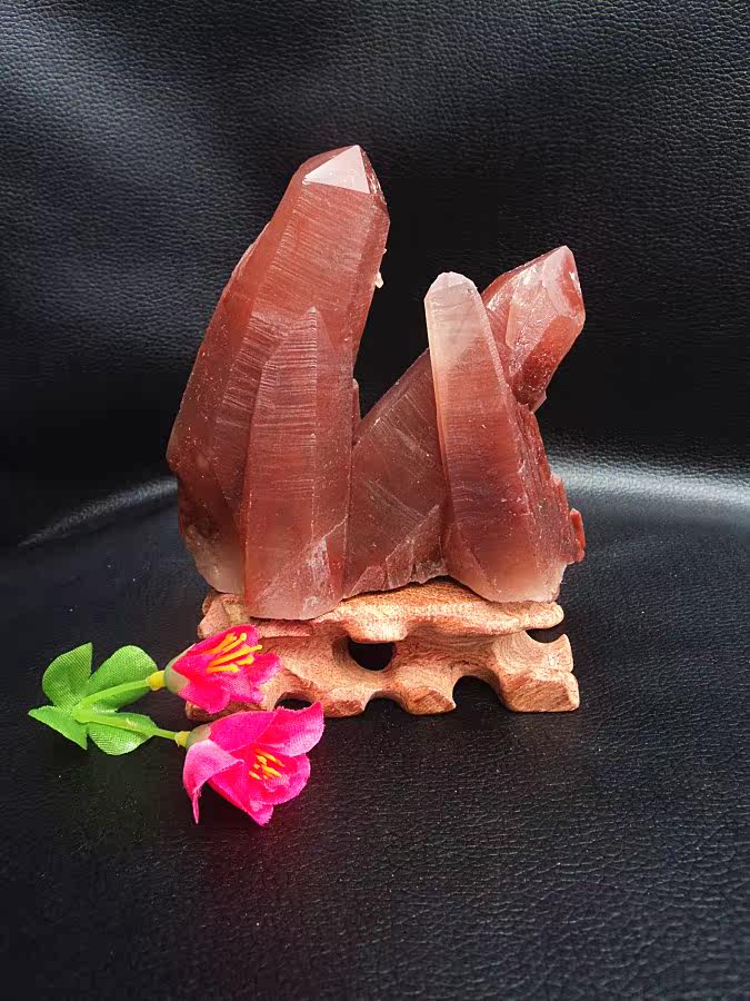 水晶矿石天然红兔毛水晶簇 红水晶簇 摆件125*90cm 净高100mm
