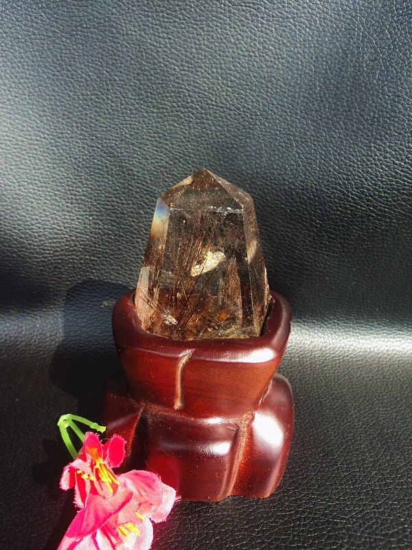 中国矿石天然钛晶柱 发晶柱 水晶柱 水晶摆件105*45mm 净高60mm