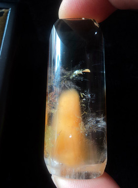 中国水晶矿石天然钛晶 金发晶 黄兔毛吊坠62*27*20mm55g