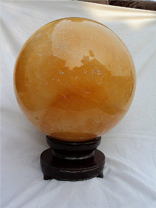 中国水晶矿石天然黄水晶球 黄冰洲石球 水晶球 摆件30CM
