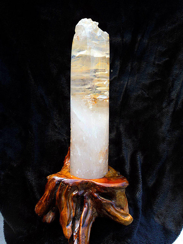 中国水晶矿石天然绿幽灵红幽灵圆形白水晶柱380&times;65mm净高320mm