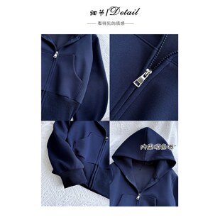 藏青色短款卫衣外套女款春秋季2026新款收腰修身上衣初春韩系穿搭