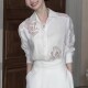 女春秋休闲百搭韩版 高级感法式 衬衫 气质蕾丝拼接提花长袖 上衣 时尚