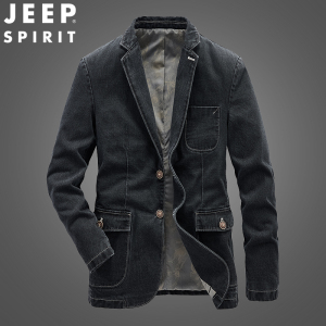 JEEP SPIRIT牛仔西装外套男春秋单西宽松大码中青年西服夹克外套