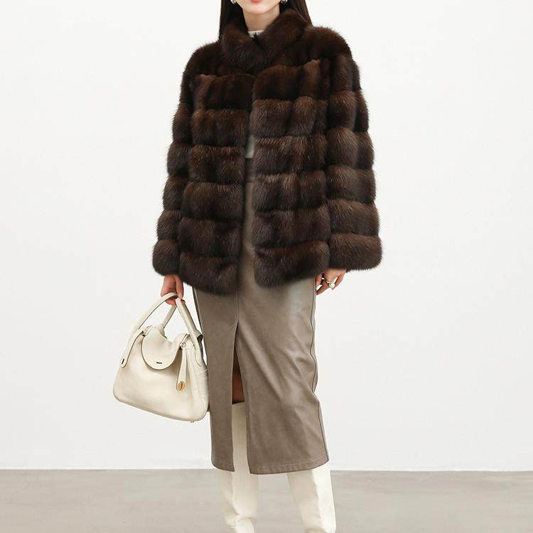 轻奢高品质紫貂外套女农夫黑古金2025秋冬季显瘦百搭高端大衣立领