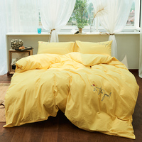 简约日式水洗棉四件套天竺纯棉刺绣被套床笠款全棉1.8米床上用品