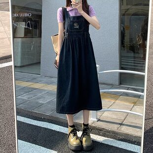 宽松韩版 减龄连衣裙小个子2025新款 梨形身材 套装 牛仔背带裙女夏季