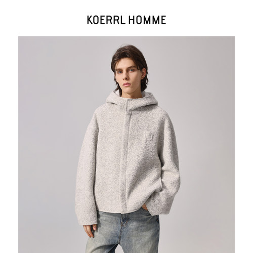 KOERRL羊驼毛毛呢连帽夹克外套