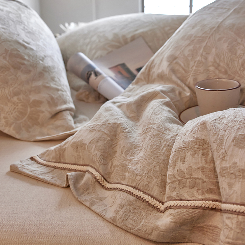 棉麻被套单件大提花床上用品新款被子纯棉亚麻复古被罩法式复古