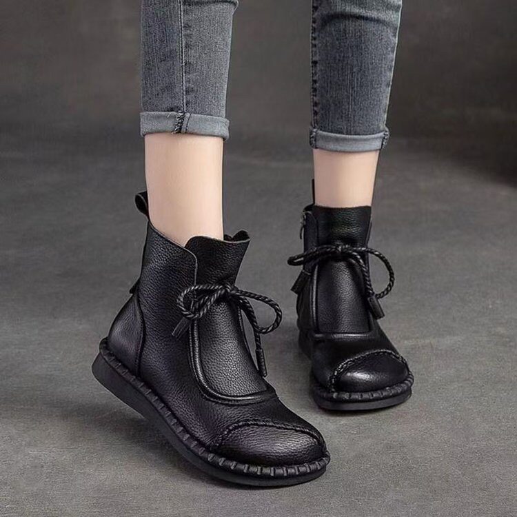 2026新款复古平底短靴女秋冬新款休闲防滑单靴软底妈妈加绒马丁靴