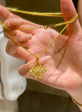 金店同款古法黄金色十字金刚杵沙金吊坠项链女满钻镶嵌点钻锁骨链