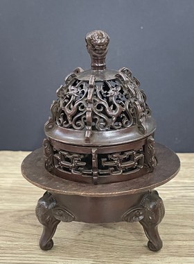 复古香炉仿古收藏家用器海兽古玩双龙双耳室内薰炉摆件茶道摆设
