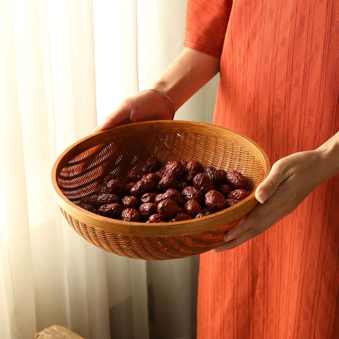 竹编筐大漆复古收纳馒头筐茶点盘