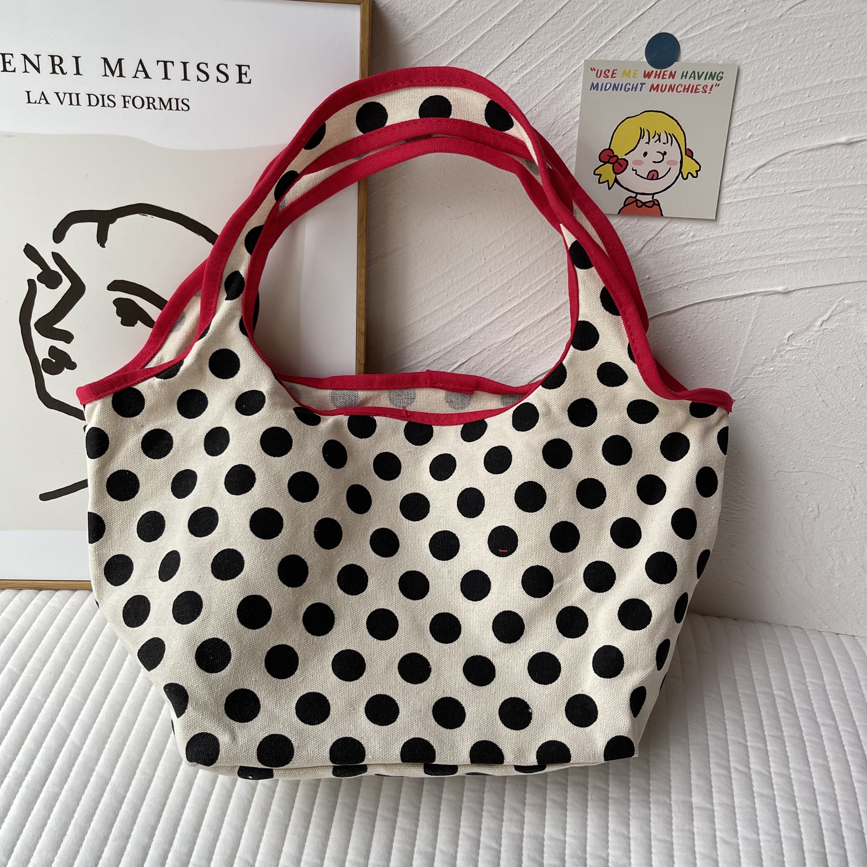 ins日系风休闲拼接帆布包饭盒袋