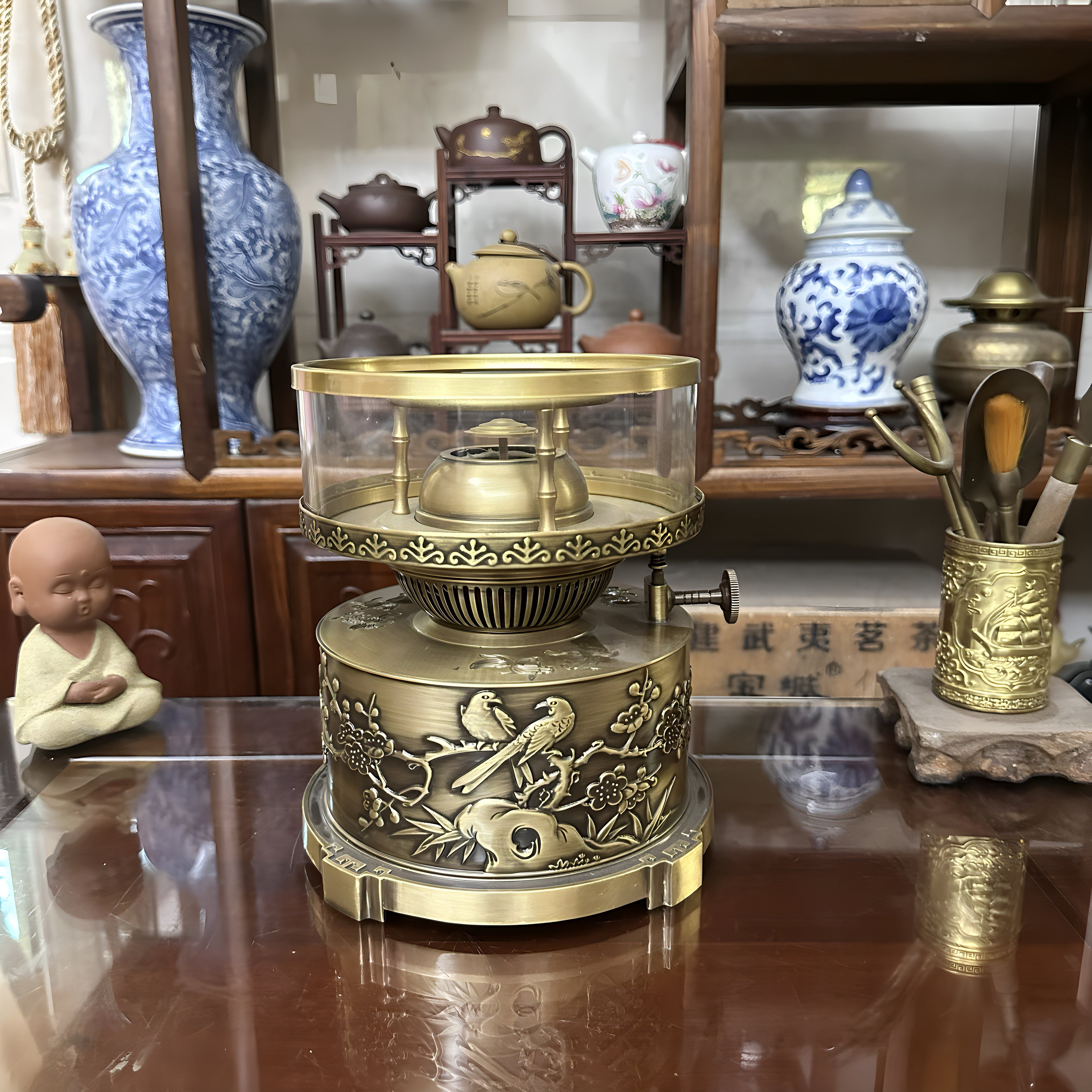 潮汕功夫茶具茶炉复古老式酥油煮茶灯潮汕空气灯烧水茶炉茶灯铜灯