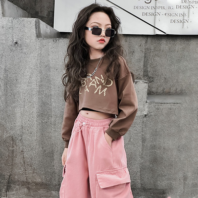 圆领休闲长袖宽松T恤个性短款炸