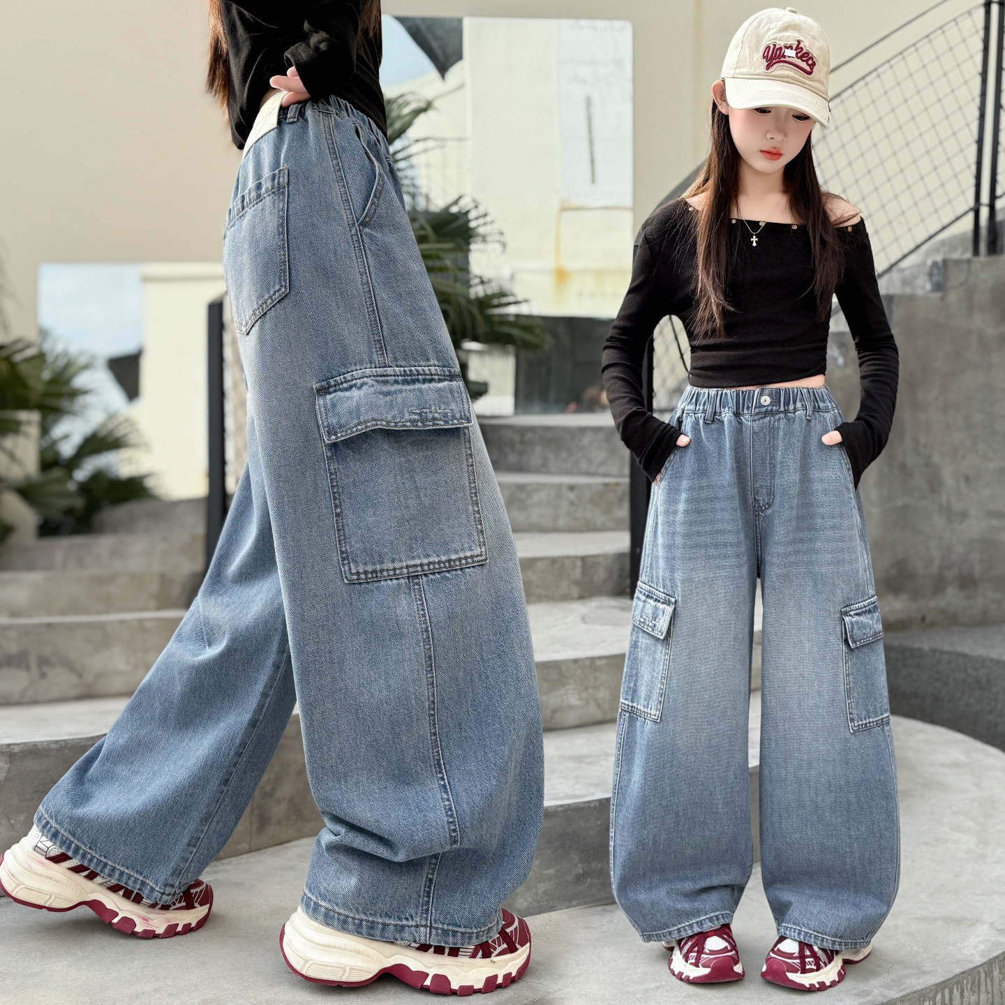 2026女童工装牛仔裤春秋新款中大童宽松阔腿儿童长裤洋气休闲裤子,童装/婴儿装/亲子装,裤子,淘宝优惠券,粉丝福利购,淘宝优惠卷