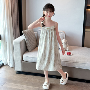 女童吊带冰丝睡裙夏季高级感洋气儿童睡衣裙子凉感薄款女孩家居裙