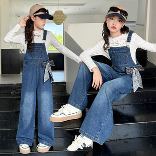 牛仔背带裤 潮款 女童阔腿裤 高腰显瘦减龄宽松休闲长裤 春秋新款 韩版