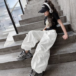 儿童裤子工装裤白色洋气宽松爵士舞潮休闲运动休闲裤女童长裤街舞