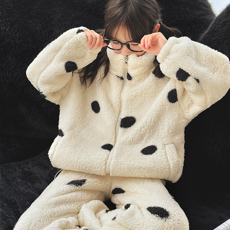 洋气时尚法兰绒秋冬拉链加厚睡衣