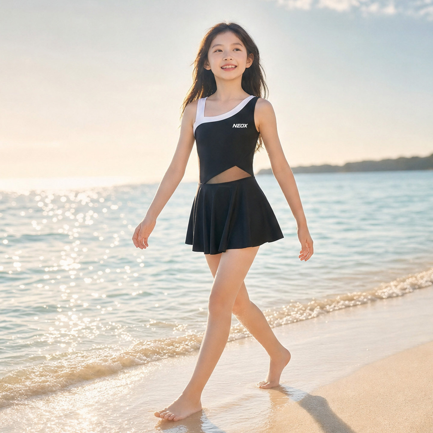 女童假两件裙裤防走光连体泳衣图片