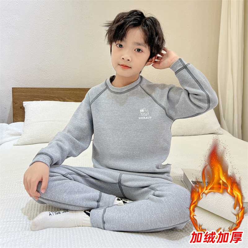 儿童保暖内衣套装德绒秋冬男孩中大童加绒加厚男童秋衣秋裤家居服