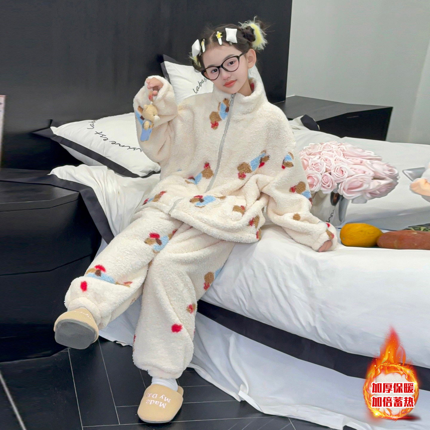 女童珊瑚绒睡衣加厚保暖家居服潮