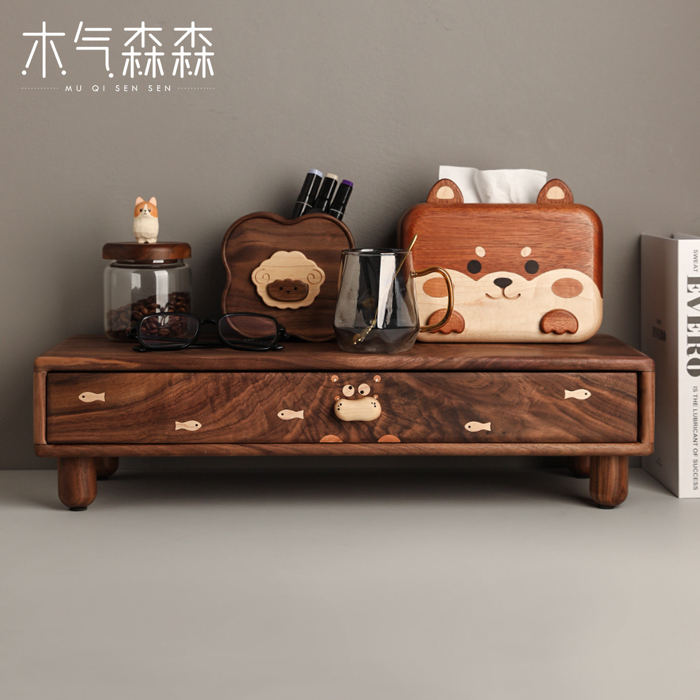 河马增高架台式电脑办公室显示器托架桌面收纳置物架带抽屉支架子,收纳整理,书桌收纳置物架,淘宝优惠券,粉丝福利购,淘宝优惠卷