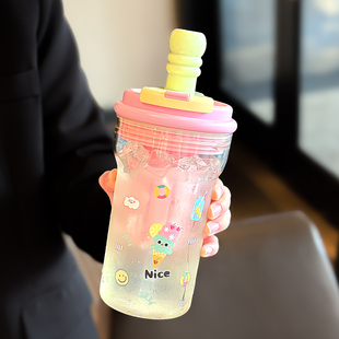 女生吸管杯双饮口便携高颜值网红款水杯ins小众学生上学专用杯子