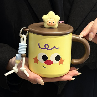 保温可爱小猫手柄马克杯高颜值创意带盖不锈钢吸管咖啡杯女生礼物