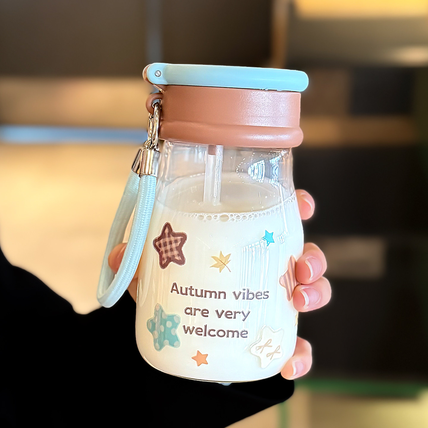 咖啡牛奶杯带盖玻璃杯豆浆杯家用加厚便携随手杯学生耐高温泡茶杯