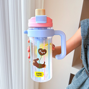 大容量吸管水杯女生冰霸杯高颜值1000ml夏天带把手泡茶巨无霸杯子