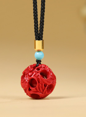 【龙凤呈祥】天然朱砂龙凤呈祥吊坠锁骨链原矿红砂玲珑转运珠项坠