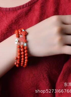 【如意花开】朱砂如意手链紫金砂红砂透光晶体砂多圈手串花开富贵