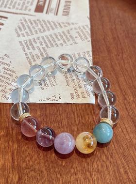 天然白水晶手链彩色多宝