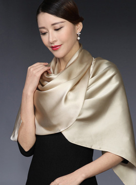 杭州丝绸真丝丝巾女高级缎面100%桑蚕丝丝巾披肩女送妈妈高端大气